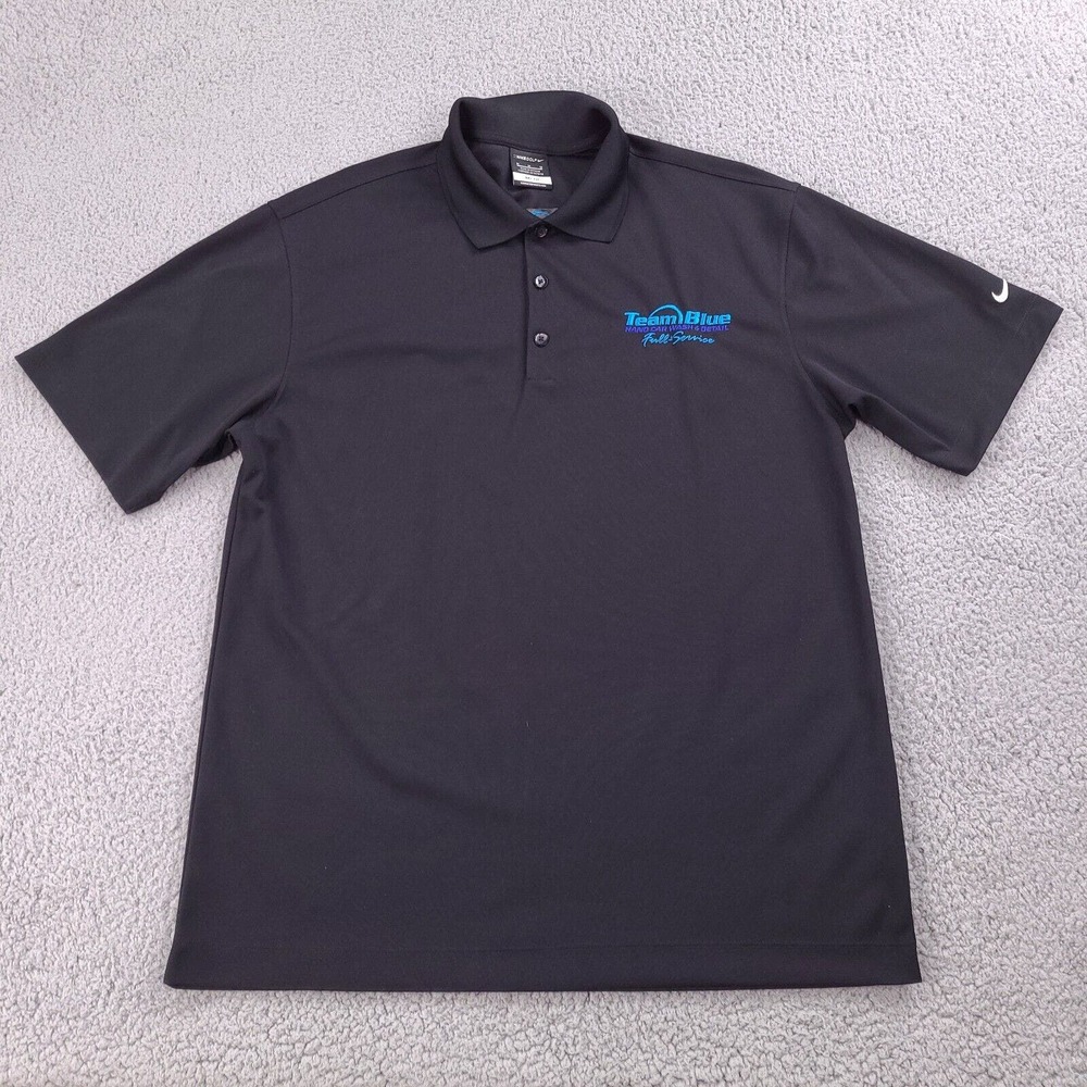 Nike Polo Shirt Men's Medium Black Golf Dri-Fit‎ Team Blue Embroidery